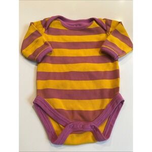 Pact Organic Cotton Long Sleeve Striped Bodysuit Purple Yellow 0-3 Months